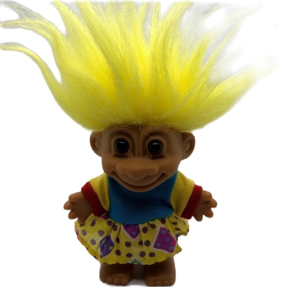 Vintage Russ Troll Yellow Hair Patchwork Dress